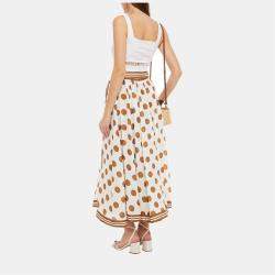Pre Owned Zimmermann White/Brown Dotted Linen Skirt M