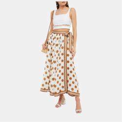 Pre Owned Zimmermann White/Brown Dotted Linen Skirt M