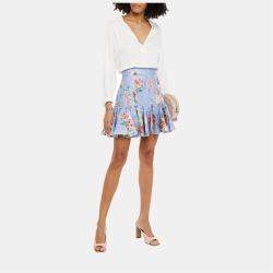 Pre Owned Zimmermann Multicolor Floral Print Linen Skirt Size M (2)