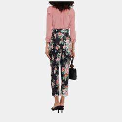Pre Owned Zimmermann Black Floral Linen Tapered Pants S