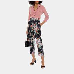 Pre Owned Zimmermann Black Floral Linen Tapered Pants S