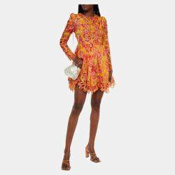 Pre Owned Zimmermann Orange/Yellow Printed Silk Mini Dress L (SIZE 3)