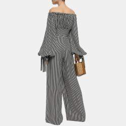 Pre Owned Zimmermann Black/White Striped Silk-Blend Wide-Leg Pants S (0)