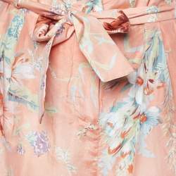 Pre Owned Zimmermann Orange Anais Antique Floral Print Silk Blend Belted Shorts XL