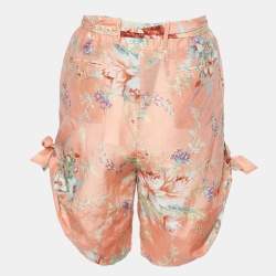 Pre Owned Zimmermann Orange Anais Antique Floral Print Silk Blend Belted Shorts XL