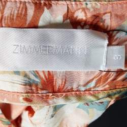 Pre Owned Zimmermann Orange Anais Antique Floral Print Silk Blend Belted Shorts XL