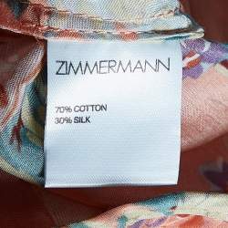 Pre Owned Zimmermann Orange Anais Antique Floral Print Silk Blend Belted Shorts XL