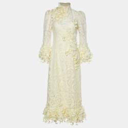 Pre Owned Zimmermann Yellow Embellished Floral Lace Midi Dress S