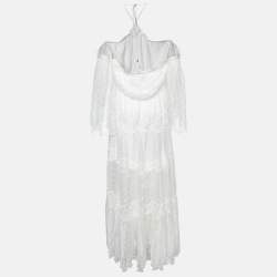 مملوكة مسبقًا Zimmermann White Dotted Silk Lace Paneled Maxi Dress XS