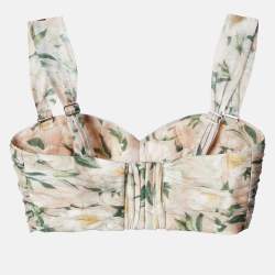 Zimmermann Multicolor Floral Print Linen Blend Gathered Bra Top M