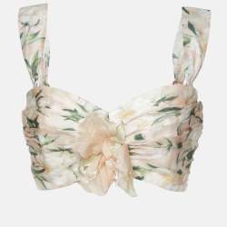 Zimmermann Multicolor Floral Print Linen Blend Gathered Bra Top M