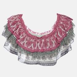 Pre Owned Zimmermann Multicolor Printed Cotton & Silk Amari Off-the-shoulder Crop Top M