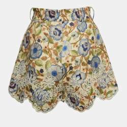 Zimmermann Multicolor Floral Print Schiffli Linen Shorts XS