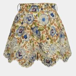 Zimmermann Multicolor Floral Print Schiffli Linen Shorts XS