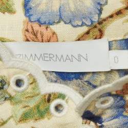 Pre Owned Zimmermann Multicolor Floral Print Schiffli Linen Shirt XS