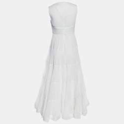 Pre Owned Zimmermann White Plisse Organdy Sleeveless Long Dress M