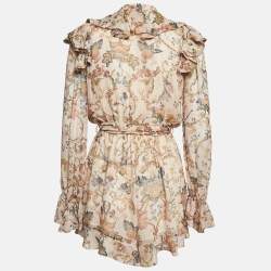 Pre Owned Zimmermann Beige Painted Heart Cascade Silk Playsuit M