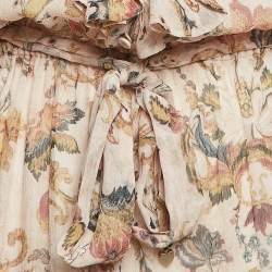 Pre Owned Zimmermann Beige Painted Heart Cascade Silk Playsuit M