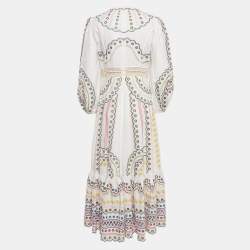 Pre Owned Zimmermann White Peggy Embroidered Cotton Blend Midi Dress M