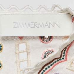Pre Owned Zimmermann White Peggy Embroidered Cotton Blend Midi Dress M