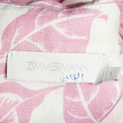 Pre Owned Zimmermann Pink Floral Print Linen Bells Cuffed Playsuit M