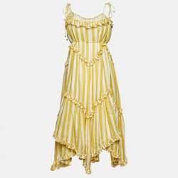 مملوكة مسبقًا Zimmermann Yellow Stripe Print Linen Flared Midi Dress XS