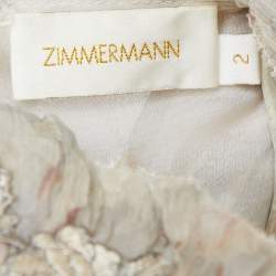 Pre Owned Zimmermann Grey Chiffon Cut-Out Applique Tiered Mini Dress M