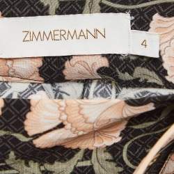 Pre Owned Zimmermann Black Floral Print Silk Belted Trousers L