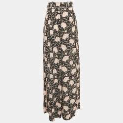 Pre Owned Zimmermann Black Floral Print Silk Belted Trousers L