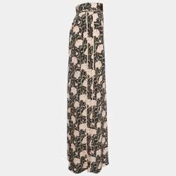 Pre Owned Zimmermann Black Floral Print Silk Belted Trousers L