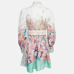 Pre Owned Zimmermann White Floral Print Linen Jude Mini Dress S