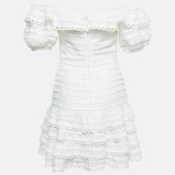 Pre Owned Zimmermann White Linen Ruffled Mini Dress S