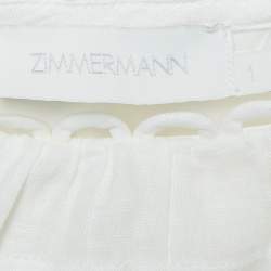 Pre Owned Zimmermann White Linen Ruffled Mini Dress S
