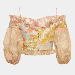 Zimmermann Yellow Postcard Print Plisse Crop Top M