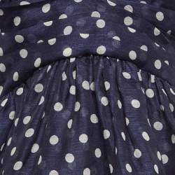 Pre Owned Zimmermann Blue Polka Dots Linen Blend Halter Neck High Tide Midi Dress M