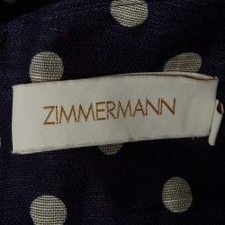 Pre Owned Zimmermann Blue Polka Dots Linen Blend Halter Neck High Tide Midi Dress M