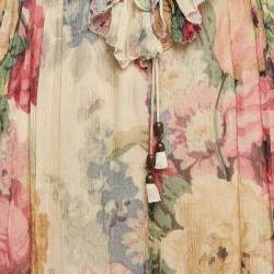Zimmermann Beige Floral Print Georgette Silk Ruffled Playsuit L