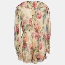 Zimmermann Beige Floral Print Georgette Silk Ruffled Playsuit L
