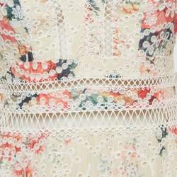Pre Owned Zimmermann Beige Printed Cotton Lace Trimmed V-Neck Mini Dress S