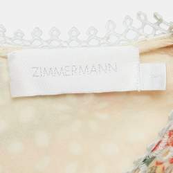 Pre Owned Zimmermann Beige Printed Cotton Lace Trimmed V-Neck Mini Dress S