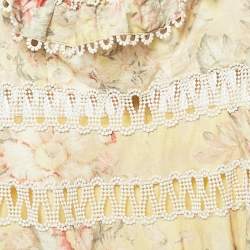 Pre Owned Zimmermann Yellow Floral Print Linen & Cotton Mini Dress M