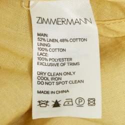 Pre Owned Zimmermann Yellow Floral Print Linen & Cotton Mini Dress M