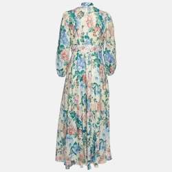 Pre Owned Zimmermann Multicolor Floral Print Linen Plunge Neck Maxi Dress M