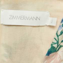 Pre Owned Zimmermann Multicolor Floral Print Linen Plunge Neck Maxi Dress M