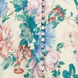 Pre Owned Zimmermann Multicolor Floral Print Linen Plunge Neck Maxi Dress M