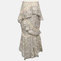 Pre Owned Zimmermann Grey Floral Embroidered Silk Maxi Skirt M