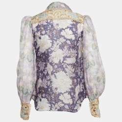 Pre Owned Zimmermann Purple Celestial Floral Print Linen Blend Blouse S