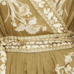 Pre Owned Zimmermann Green Printed Cotton Mini Wrap Dress S