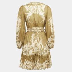 Pre Owned Zimmermann Green Printed Cotton Mini Wrap Dress S