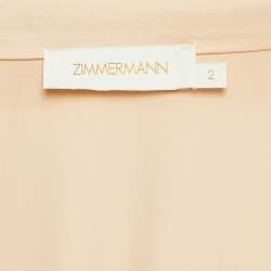 Pre Owned Zimmermann Beige Silk Satin Blouson Sleeve Asymmetric Midi Wrap Dress M